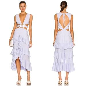 NEW NWT PatBO Melrose Cutout Ruffle Midi Dress In Lilac Purple
